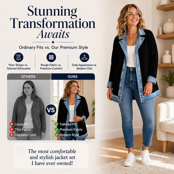 Chic Denim Ribbed Knit Coat