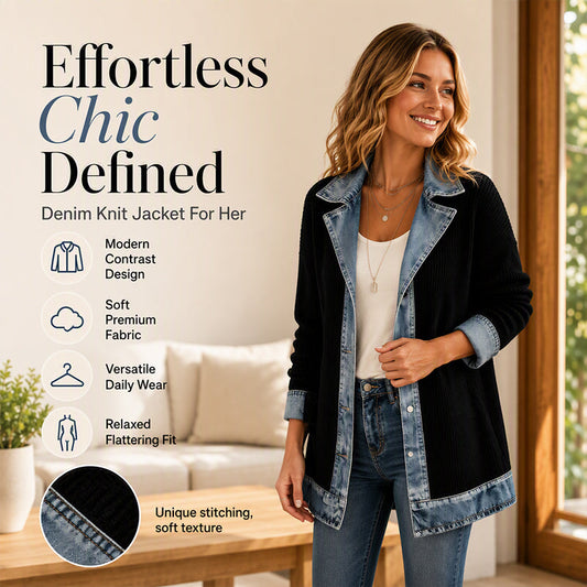 Chic Denim Ribbed Knit Coat